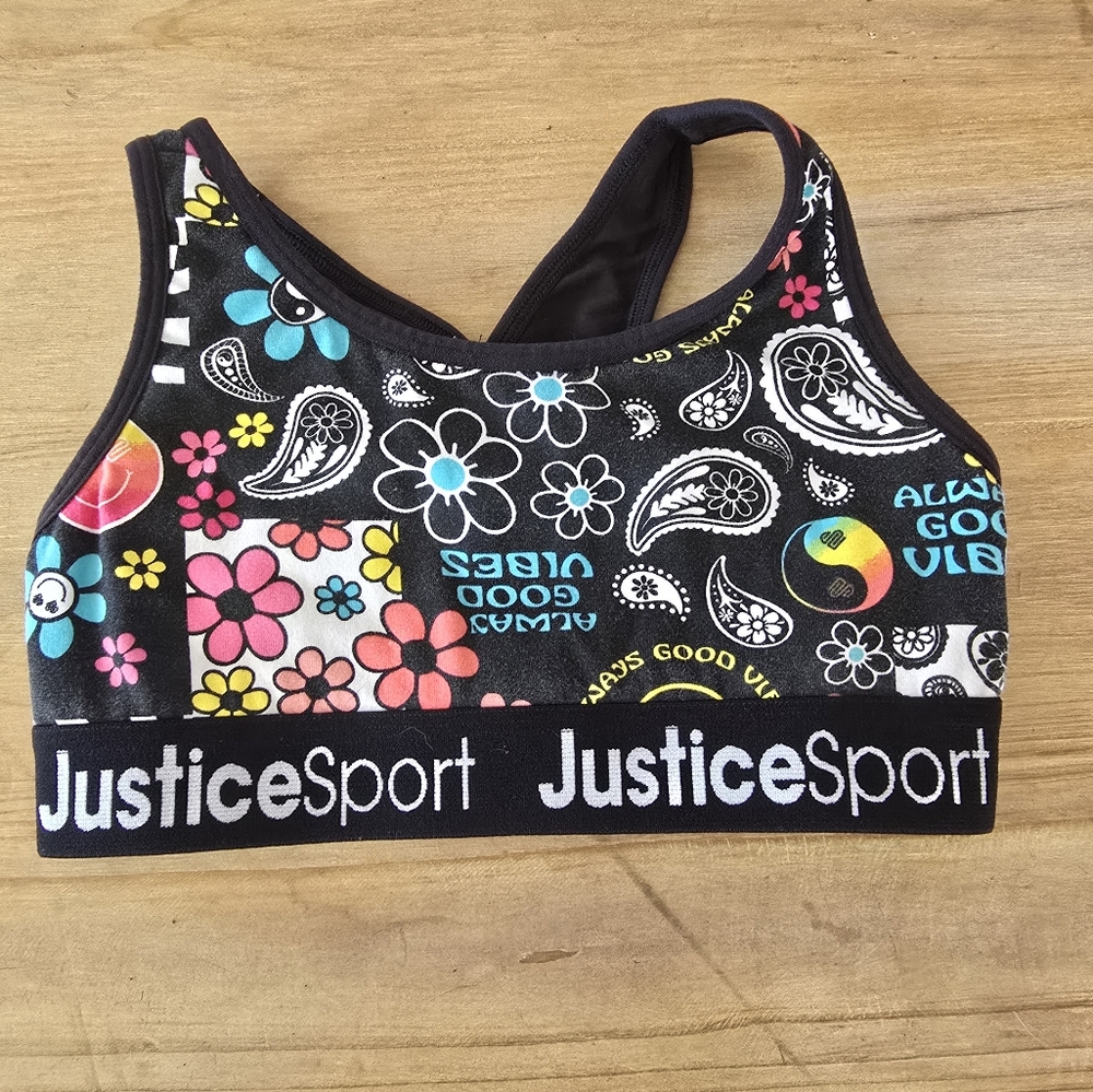 Justice Sport Colorful Patterned Sports Bra